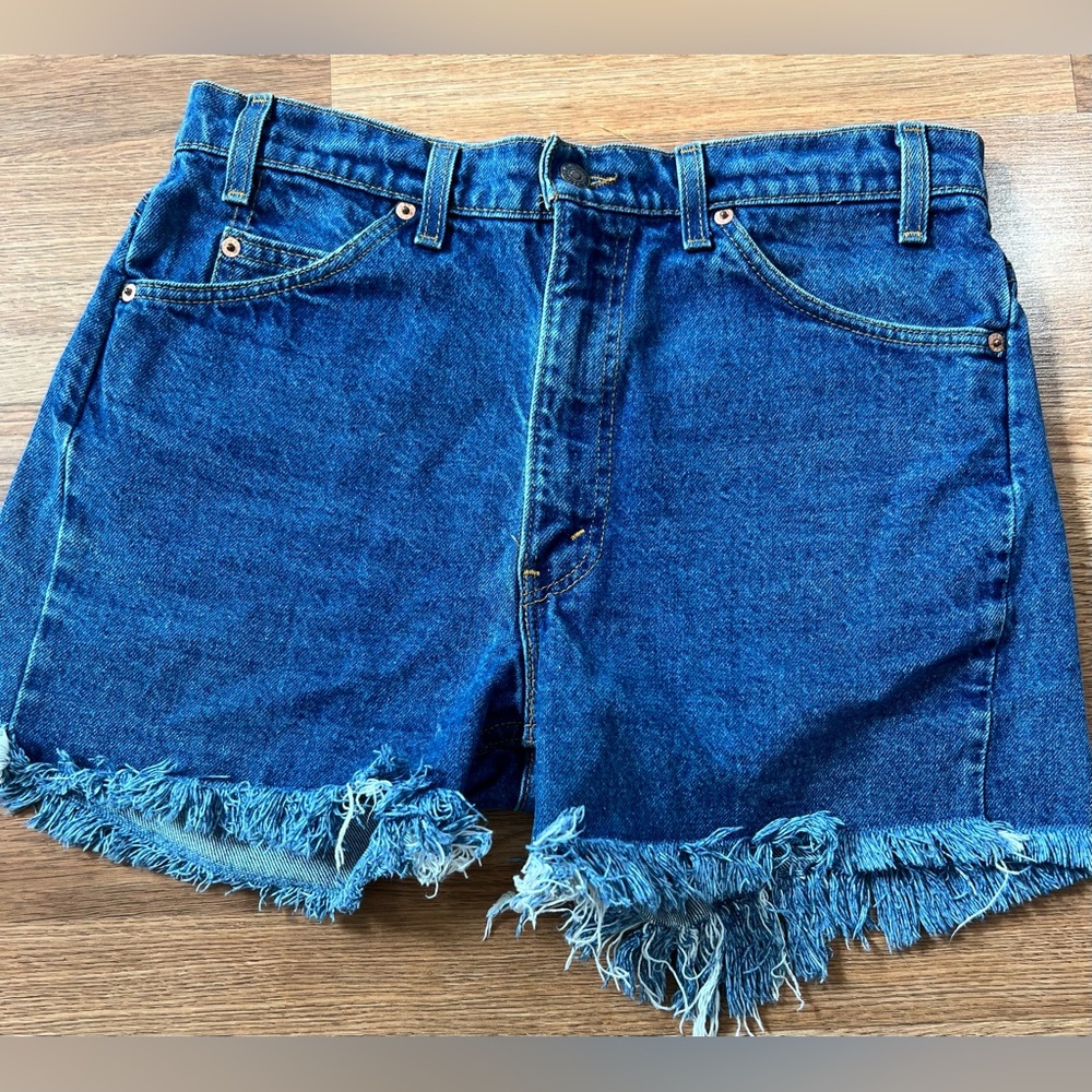 505 Dark Blue Denim Frayed Hem Women's Shorts - Picture 1 of 5